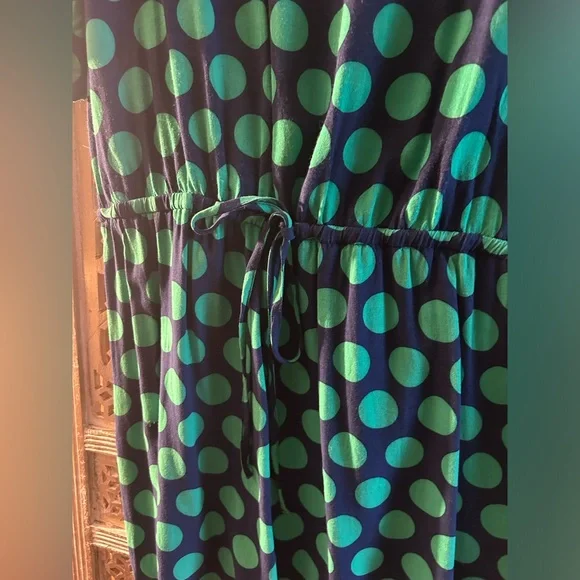Blue Green Polka dot Banana Republic drop waist dress 3/4 sleeves Spring Casual - Picture 2 of 11